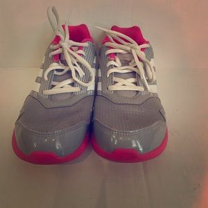 Grey and pink adidas kids sneakers size 5